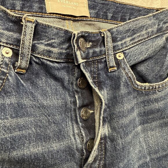 Everlane The Cheeky Jean Women’s 26R Medium Wash Cropped Button Fly Ripped Knee - Picture 5 of 8